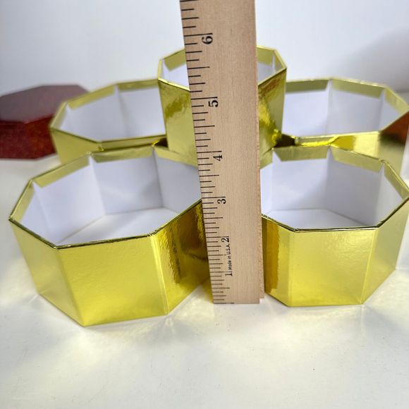 Nested Boxes Set of 5 Red and Gold Stackable with Lids - Picture 7 of 9